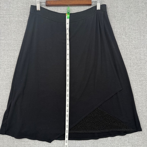 Eileen‎ Fisher Black Skirt A-Line Knit Jersey Lace Hem Detail Sz M Whimsigoth - Picture 7 of 9